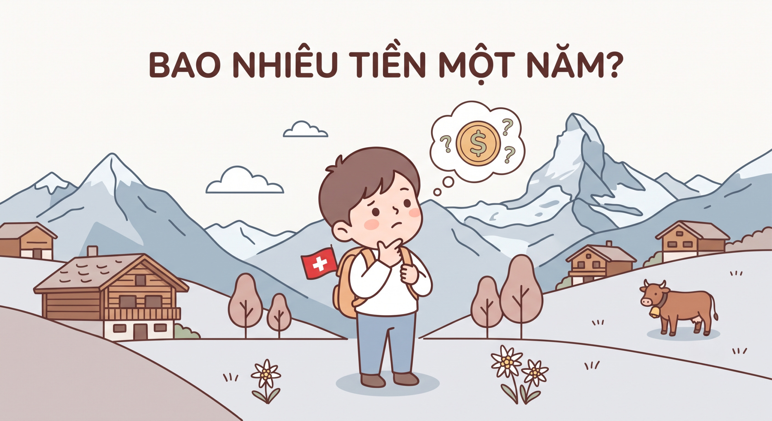Hình minh họa học sinh đang băn khoăn tìm hiểu chi phí du học Thụy Sĩ bao nhiêu tiền một năm.